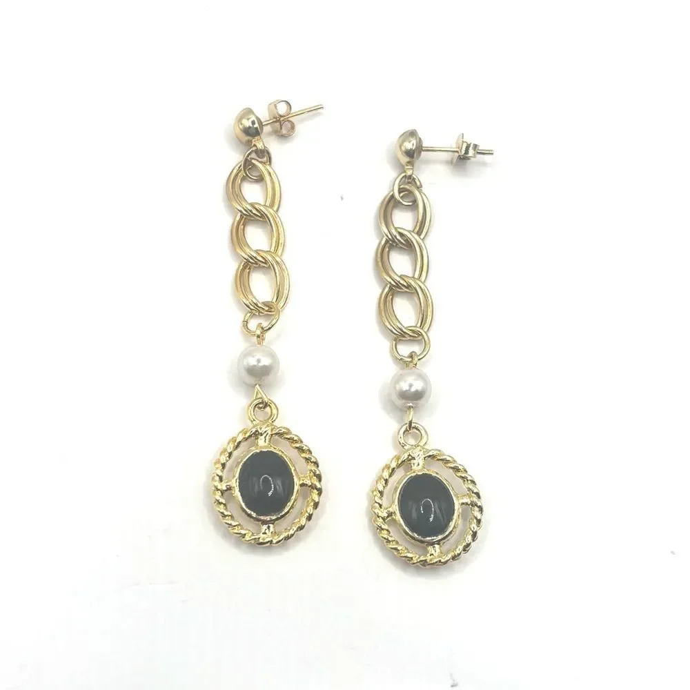 Elegant Gold and Black Dangle Earrings
